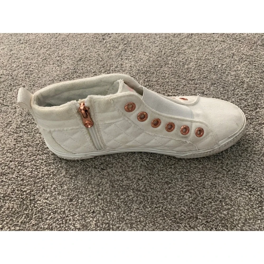 Blowfish Malibu White Quilted Canvas High Top Sneakers Rose Gold Zip Y2K Retro 9